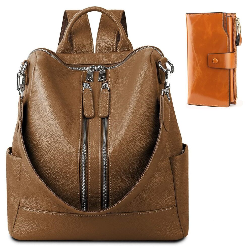 4360 Bundle Real Leather Backpack and RFID Card Wallet